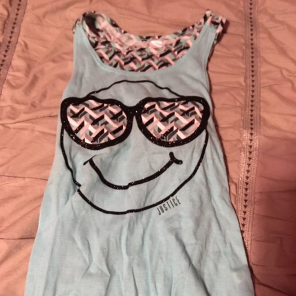 Kids aqua tank top with smile face with sunglasses